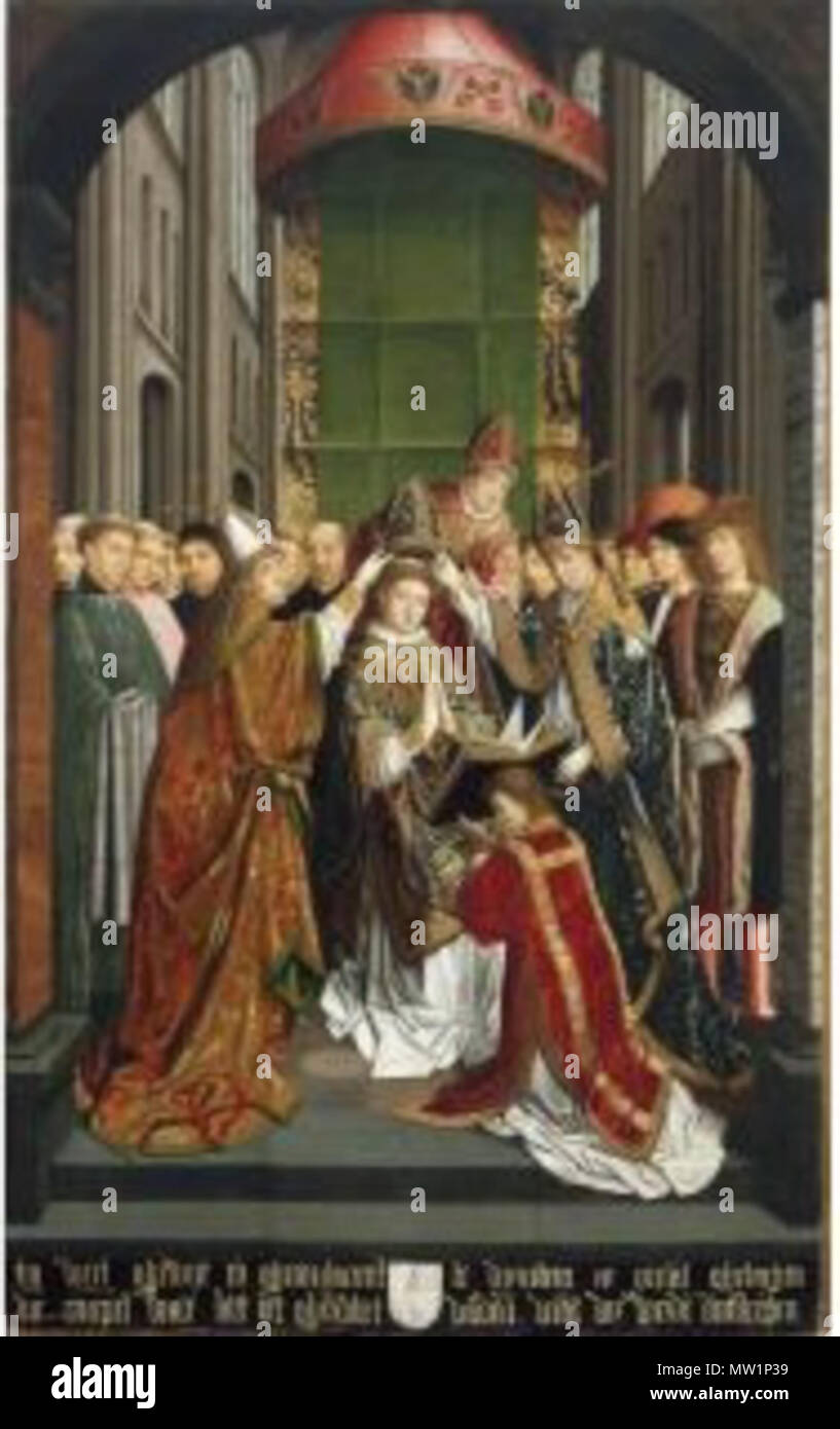 . L'intronisation de Saint Romold comme évêque de Dublin . L'intronisation de Saint Romold comme évêque de Dublin. Huile sur panneau de chêne, 114.5 x 71.3cm . vers 1490. Maître de la jeunesse de Saint Romold, Début, Russisch fl.15e siècle 594 l'intronisation de Saint Romold comme évêque de Dublin, c1490 Banque D'Images