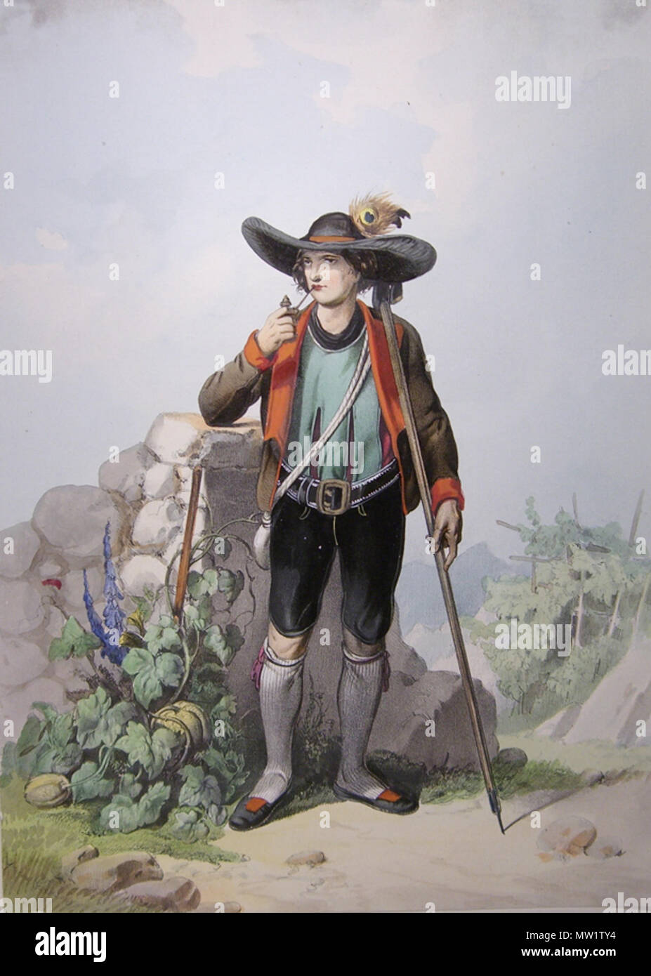 . Tracht von Meraners, Lithographie, 19. Jh. 19e siècle. Lithogrpahie 612 Inconnu Tracht Meraner Banque D'Images