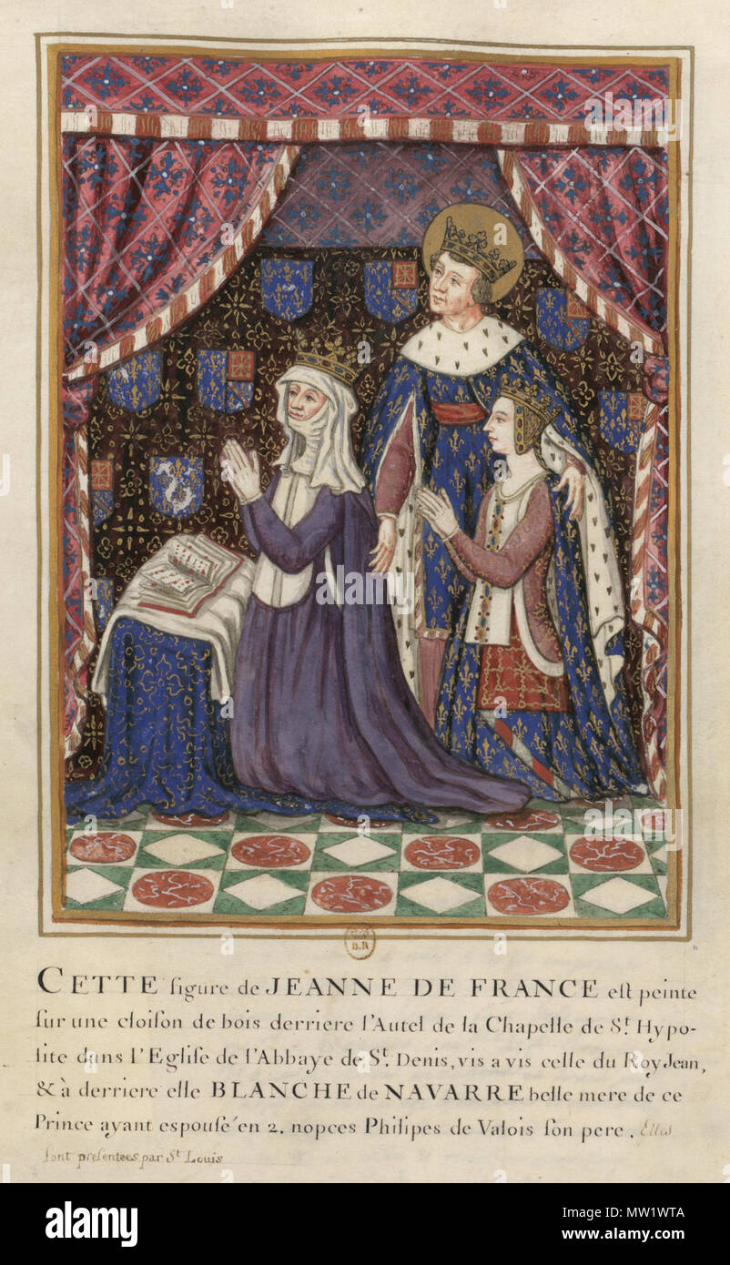 . English : Jeanne de France (1351-1371) et Blanche de Navarre (1331-1398) et Philippe VI de France . Date inconnue. 616 anonyme Trojice Saint Denis Banque D'Images