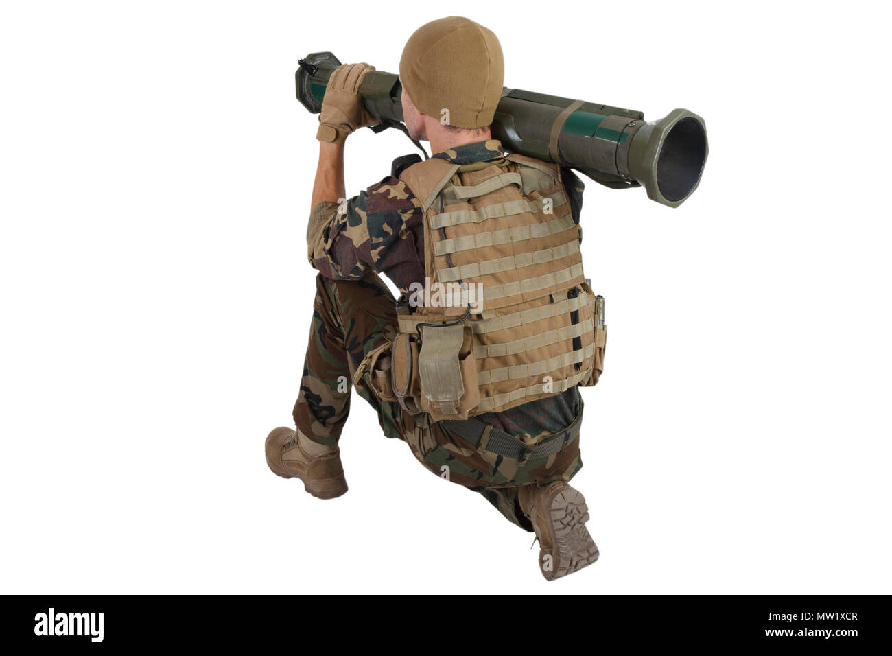 Avec l'opérateur de la Société militaire privée à4 Rocket Launcher isolated on white Banque D'Images