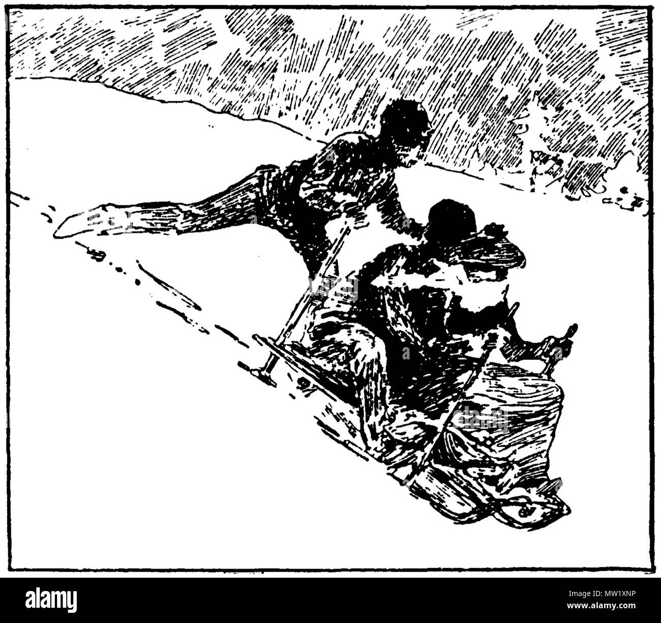 . Svenska : Drög. De Nordisk Familjebok Bild, Band 15, SP 556, Uggleupplagan. «Kälkåkning von'. 1911. Nordisk Familjebok 619 Droeg Ugglan 0296 Banque D'Images