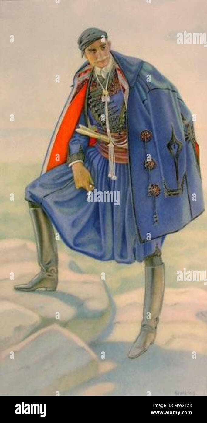 . Anglais : l'homme grec costume de ville (Crète) - Collection de costumes grecs par NICOLAS SPERLING (Russie 1881-1940 / loi : Athènes). L'année 1930. Nicolas Sperling (1881-1940) 637 Vraka Crète costume grec2 Banque D'Images