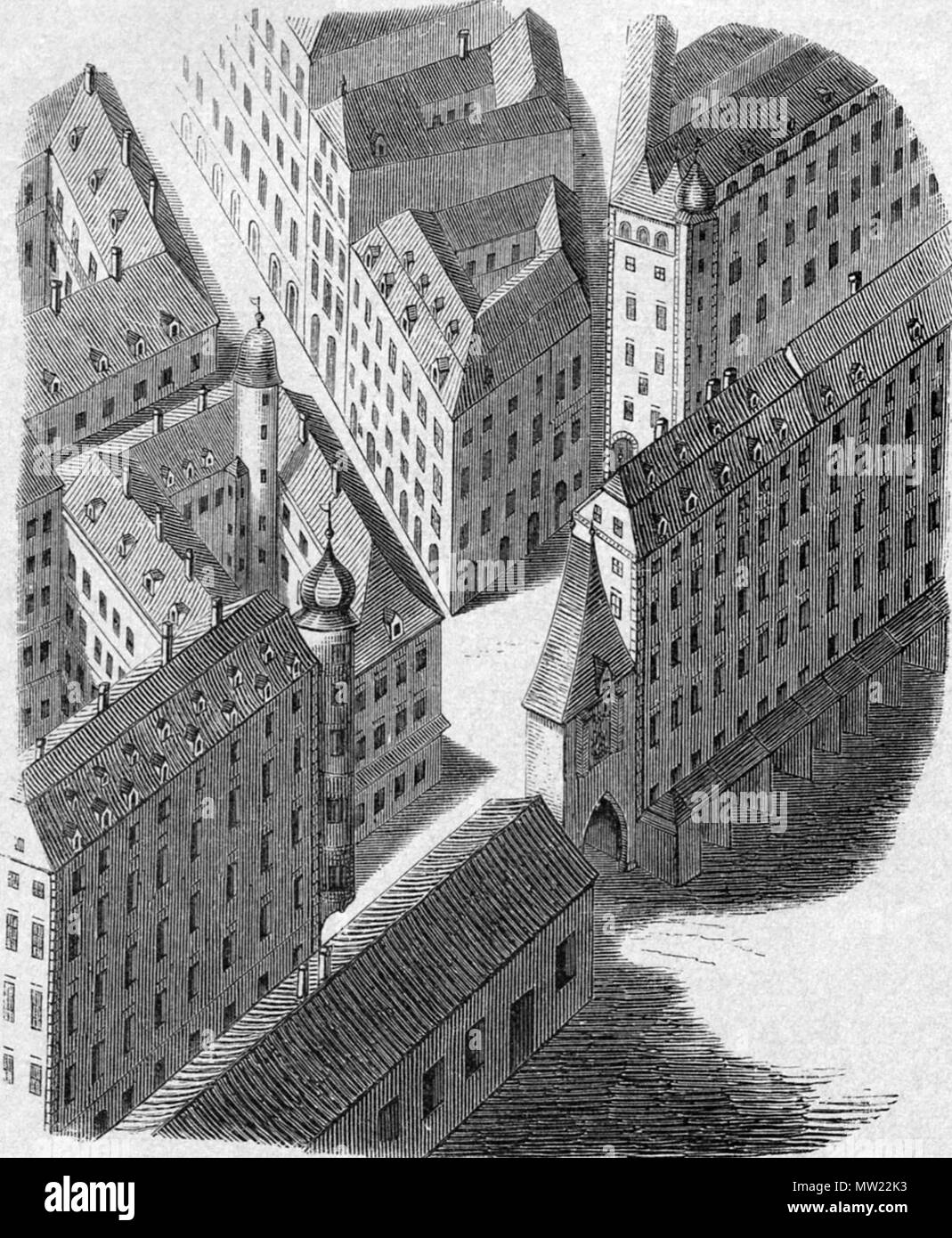 . Deutsch : Das Guinée Rotenturmtor dans Wien aus der Vogelperspektive . avant 1883. 645 Wien Rotenturmtor Vogelperspektive inconnu Banque D'Images