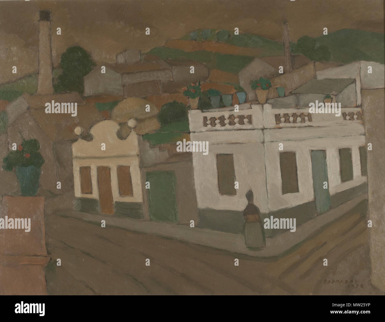 . Español : Ubicación : Museo Nacional de Bellas Artes (Argentine) Origène : Donación Fondo Nacional de las Artes, 1960 Género : paisaje urbano Escuela : Uruguaya S.XX Técnica : Óleo Objeto : Pintura Estilo : Vanguardias Regionales Soporte : sobre tela Medidas : 48 x 63 cm. Con marco : 59,7 x 75 cm. Ubicación : Sala 26 - Arte Latinoamericano, 1910 - 1945 - Las vanguardias regionales . 1926. Rafael Barradas 464 Paisaje de hospitalet Banque D'Images