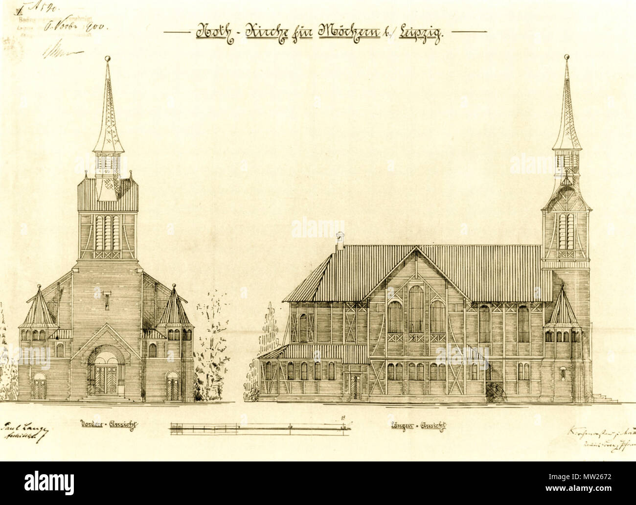 . Anglais : "Auferstehungskirche" (Église de la résurrection) dans Leipzig-Moeckern, vue depuis le sud et l'ouest, l'opération design by Paul Lange Deutsch : Auferstehungskirche dans Leipzig-Möckern, Ansicht von Süden von Ausführungsentwurf und Westen, Paul Lange . 1900. Paul Lange (1850-1932) 449 Noth-Kirche Moeckern fuer Banque D'Images