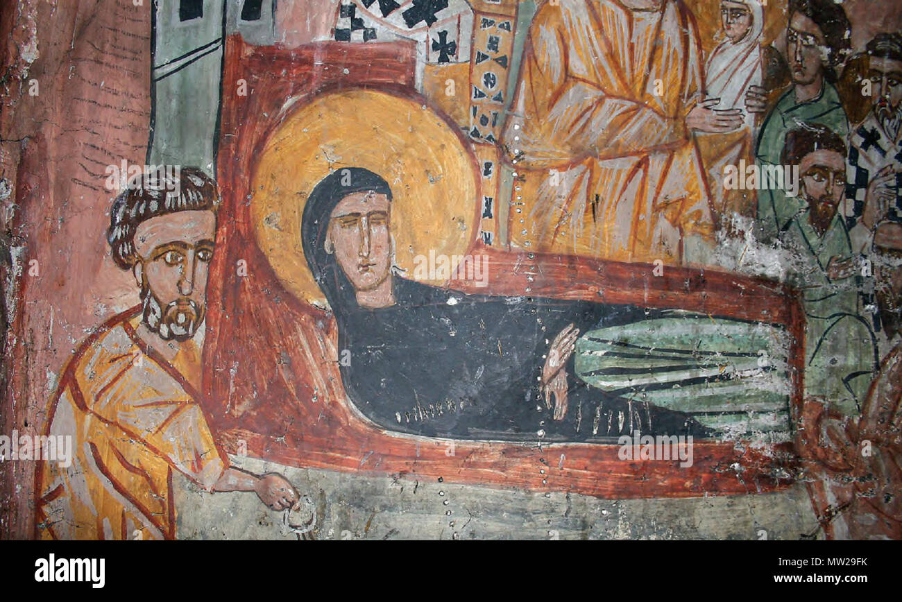 . Anglais : fresque Lamaria détail. Ushguli, la Géorgie . 9e-10e siècle. 622 Inconnu Ushguli fresque de l'église Banque D'Images