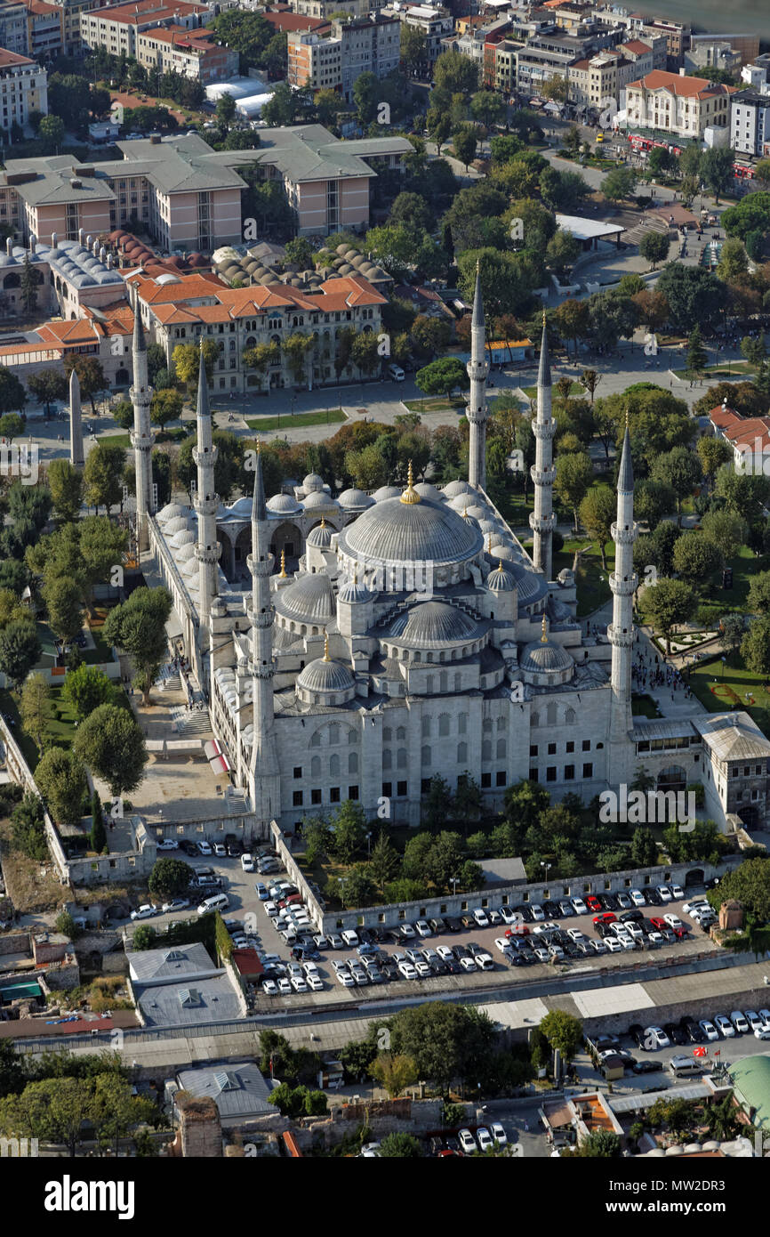 La Mosquée Bleue d'Istanbul vue aérienne Banque D'Images