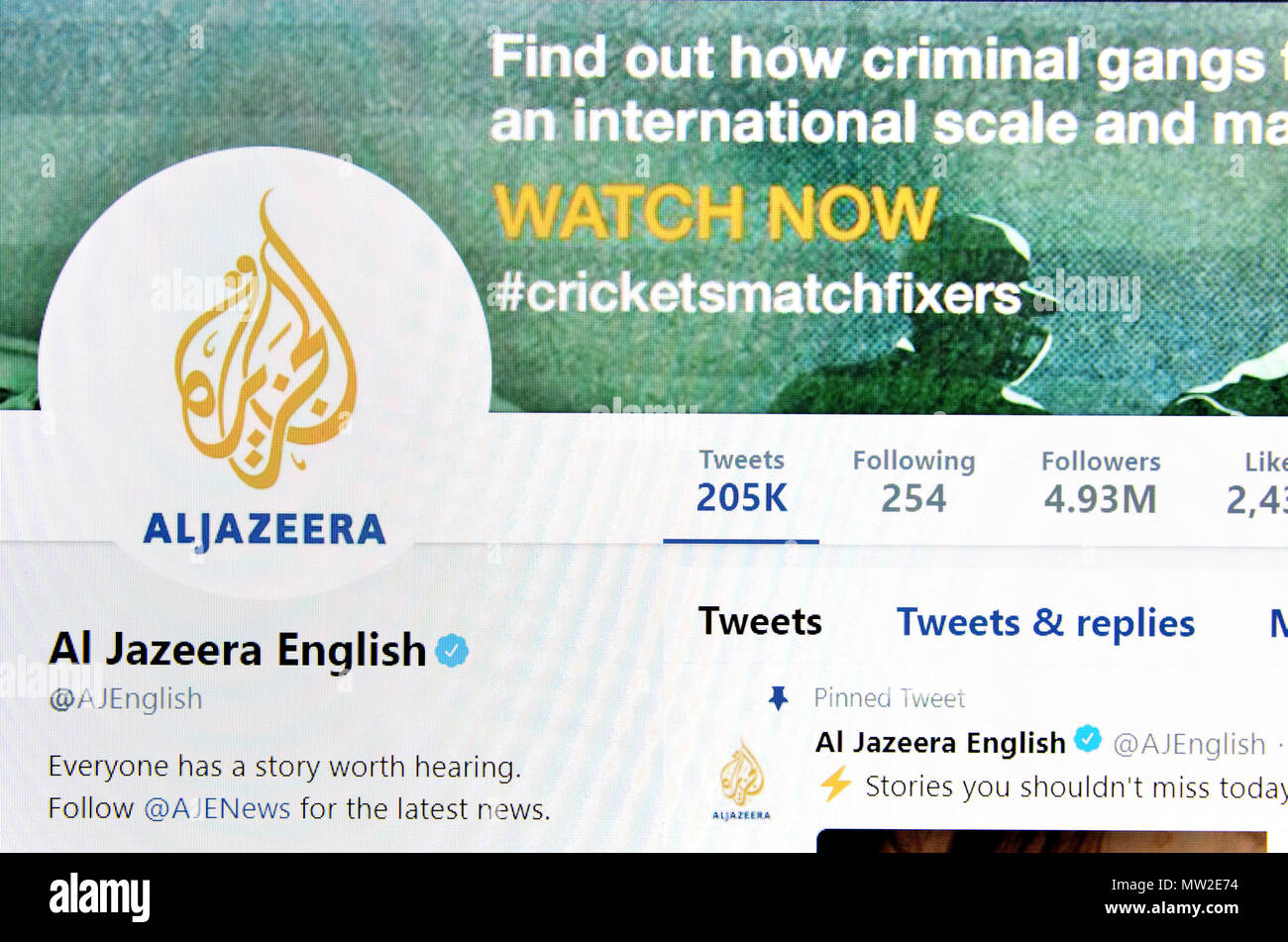 Al Jazeera English Twitter page (2018) Banque D'Images