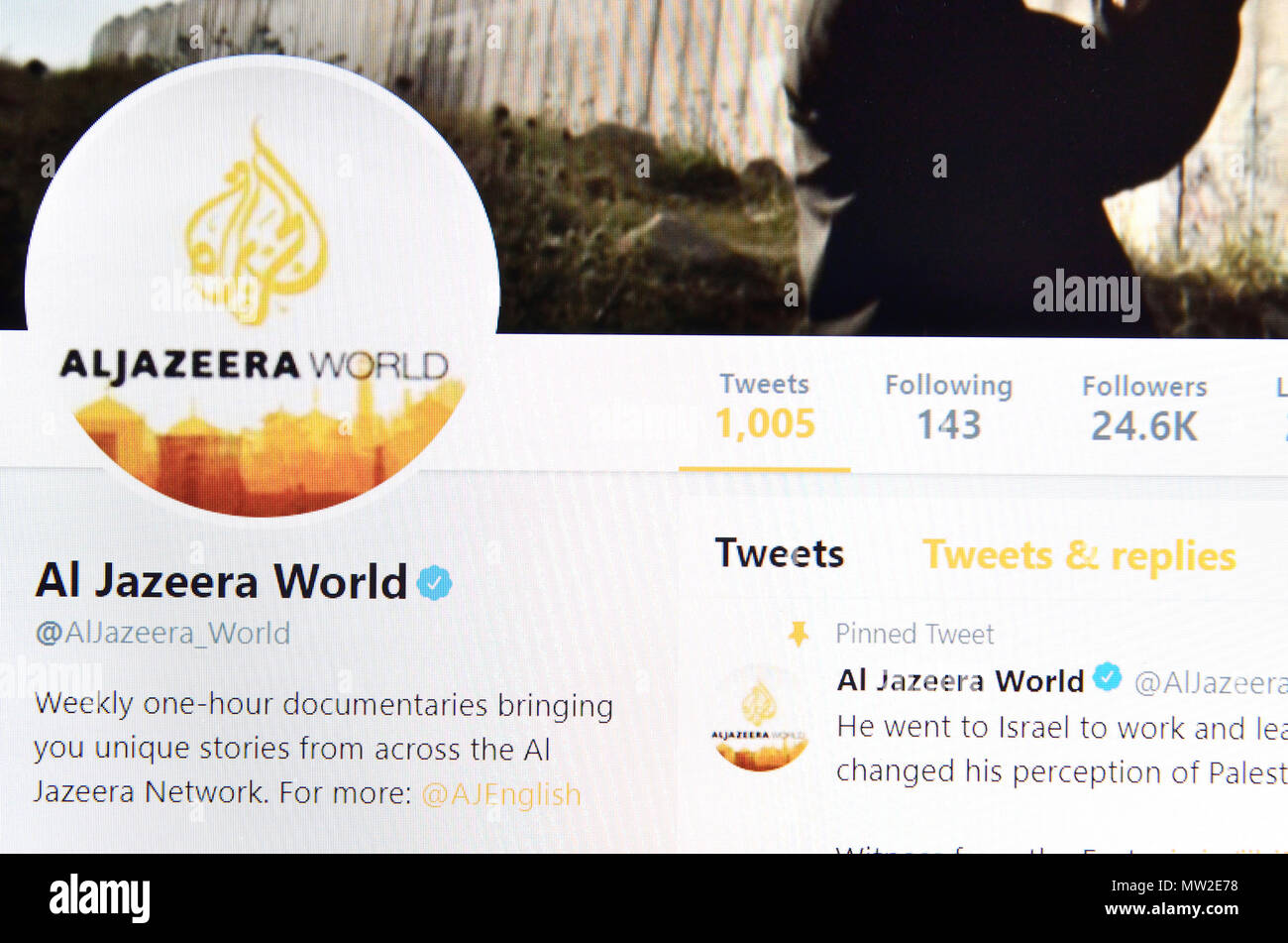 Al Jazeera Monde Twitter page (2018) Banque D'Images