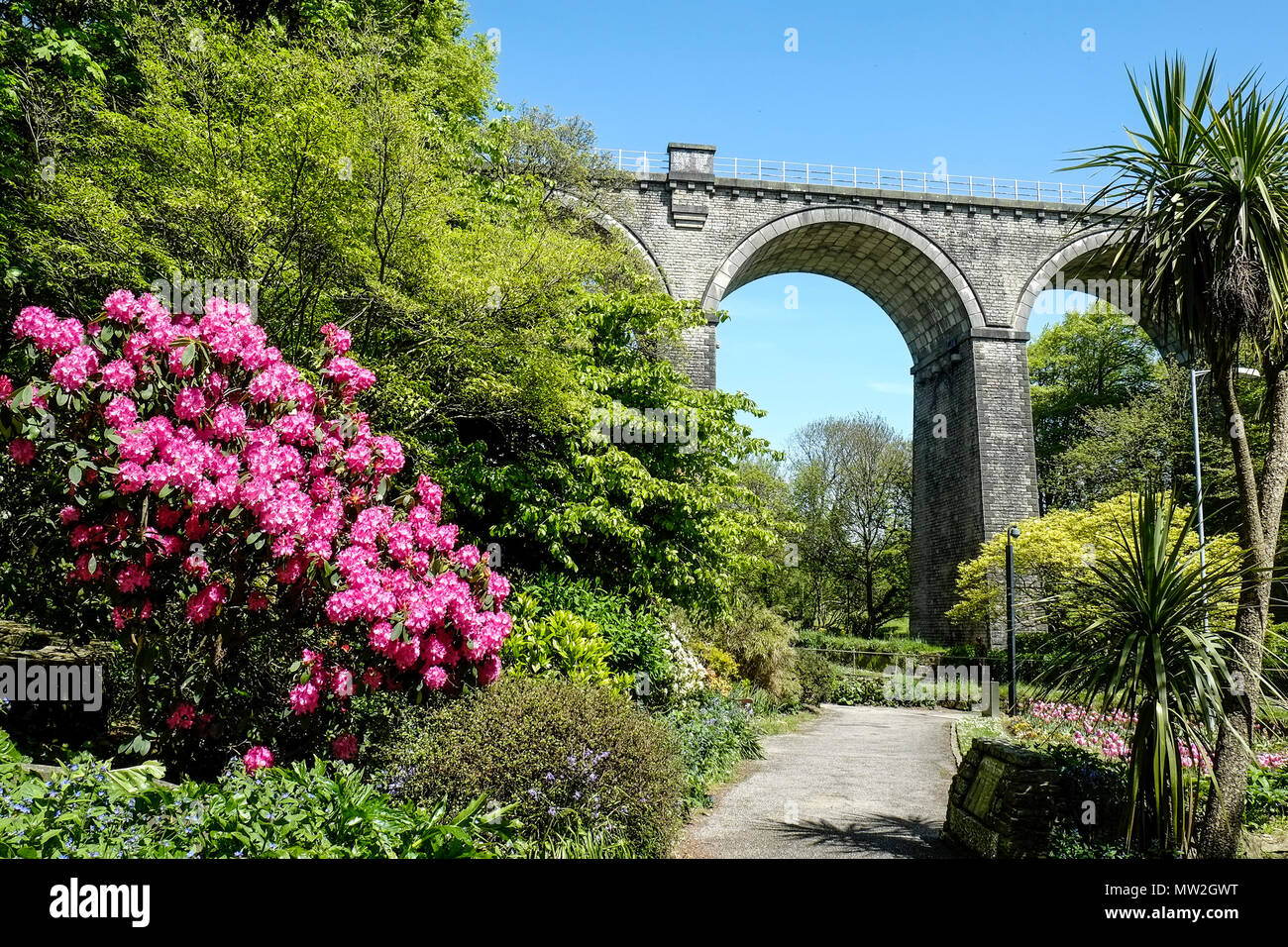 Viaduc Trenance une structure classée Grade II vu de Trenance Gardens à Newquay Cornwall. Banque D'Images