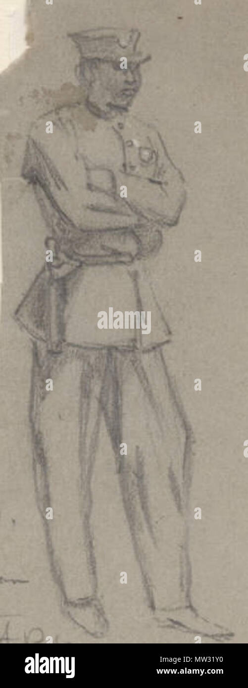 . La Nouvelle Orléans, en 1871 : "Sur la digue :' 'Negro policeman'. Sketch par Alfred Waud R.. 1871. Alfred Rudolph Waud, 1828 - 1891 440 NegroPolicemanNewOrleans Waud1871 Banque D'Images