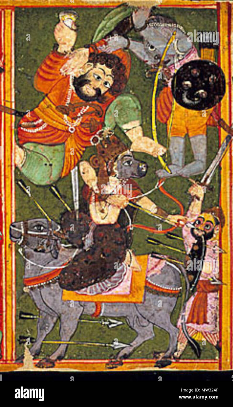 . Varahi combats Asuras (Recto),Peinture Aquarelle Opaque, Aquarelle et encre sur papier, Image : 5 1/8 x 6 3/8 in. (13.01 x 16.19 cm) ; feuilles : 5 1/8 x 8 1/8 in. (13,01 x 20,63 cm) . 21 janvier 2010, 14:21 (UTC) 626 Varahi LACMA Banque D'Images