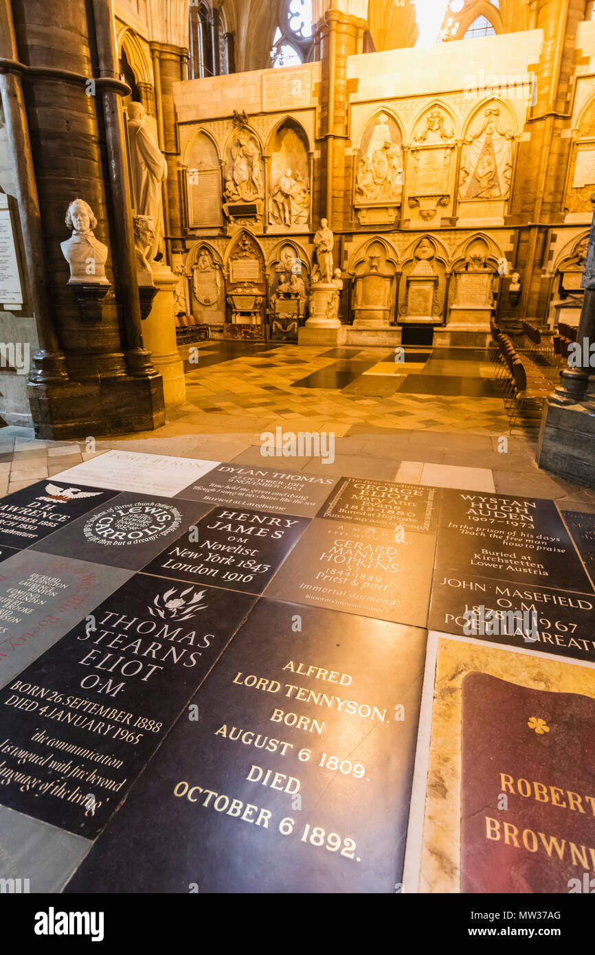 L'Angleterre, Londres, l'abbaye de Westminster, Westminter, Poets Corner Banque D'Images