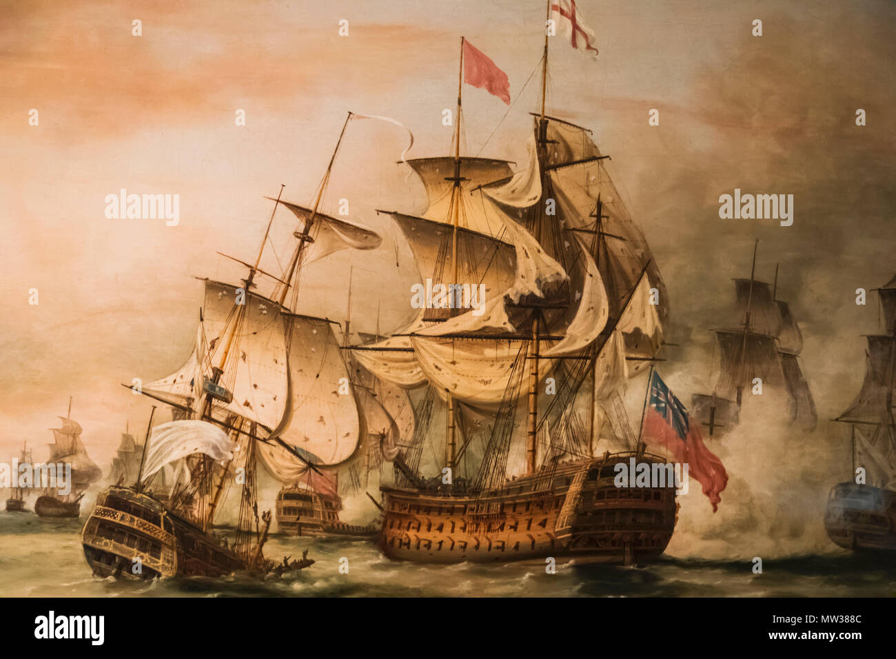 L'Angleterre, Londres, la peinture de la bataille des Saints le 12 avril 1782 par Thomas Whitcombe date de 1782 Banque D'Images