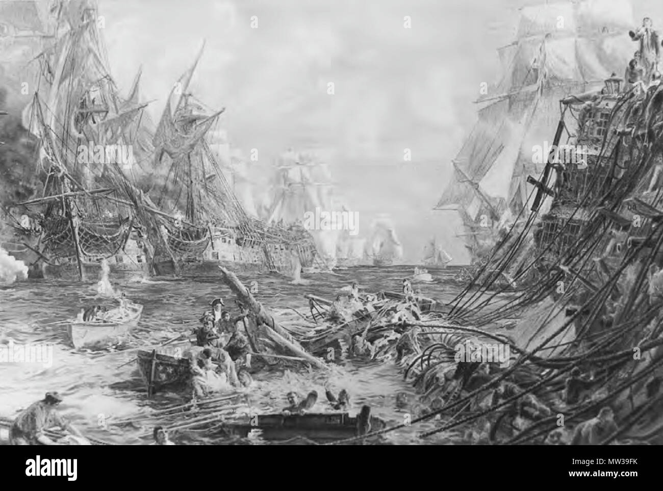 . Anglais : La bataille de Trafalgar. L'immense Nelson triomphe sur la flotte franco-espagnole a assuré la protection de l'invasion de la Grande-Bretagne à la fin des guerres napoléoniennes. 1905. William Lionel Wyllie 654 Wyllie-Battle de Trafalgar Banque D'Images