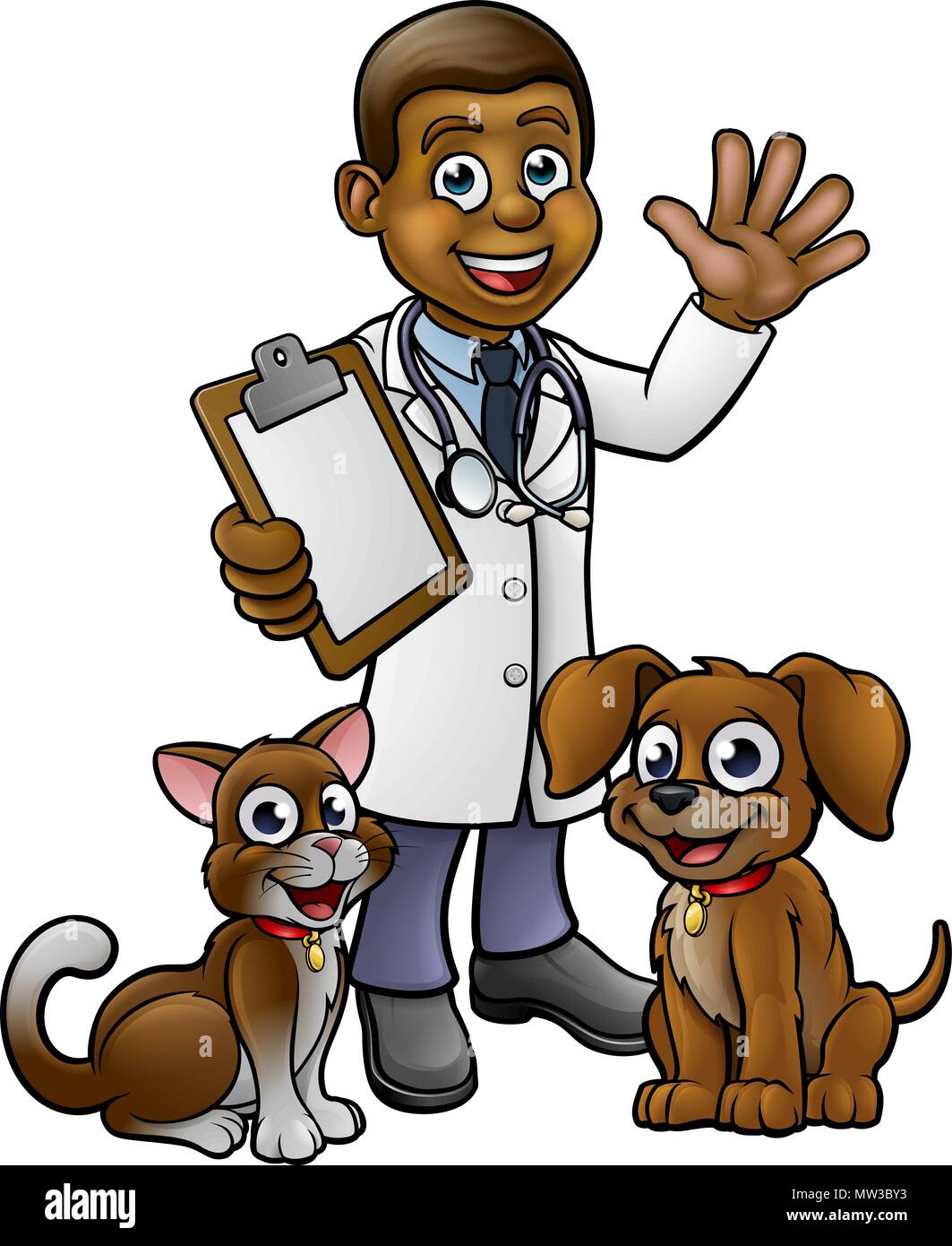 Cartoon caractères vétérinaire avec chien et chat Illustration de Vecteur