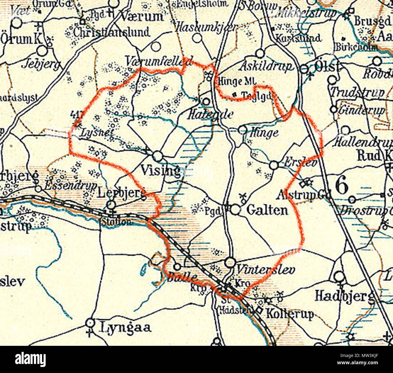 . Dansk : da : Vissing-Galten Kommune . 1 septembre 2012. J'Fotolitograferede Generalstabens Topografiske Afdeling 635 Vissing galten kommune Banque D'Images