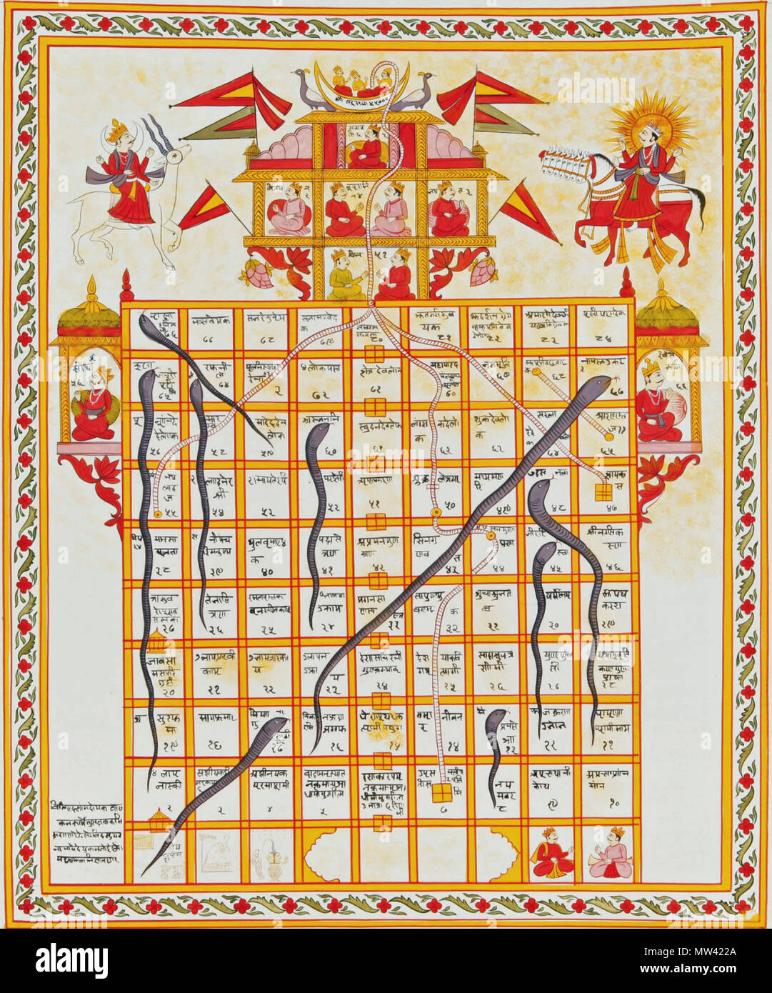. Version anglaise : Jain jeu de serpents et échelles appelé jnana bazi ou Gyan bazi, Inde, 19e siècle, Gouache sur tissu, فارسی : بازی مار و پله هند سده ۱۹،،، گواش پارچه بر روی : Русский для игры Поле 'Змеи гуашь лестницы и', ткани Индия на,, 19 век . 19e siècle. Miniatures Jain 564 serpents et échelles Banque D'Images