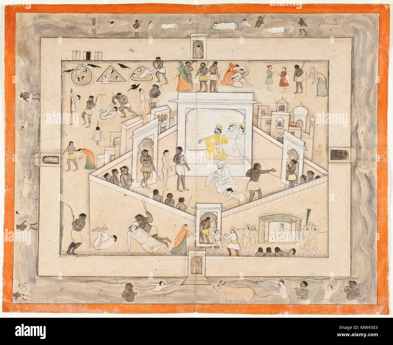 . La Cour de Yama, dieu de la mort, . La Cour de Yama, dieu de la mort, vers 1800 Dessin, encre et aquarelle sur papier, 19 1/4 x 23 7/8 in. (48,89 x 60,64 cm) Don de Paul F. Walter (M.75.113.8) Art d'Asie du Sud et du Sud-Est Ministère. vers 1800 594 La Cour d'Yama, dieu de la mort, vers 1800 Banque D'Images