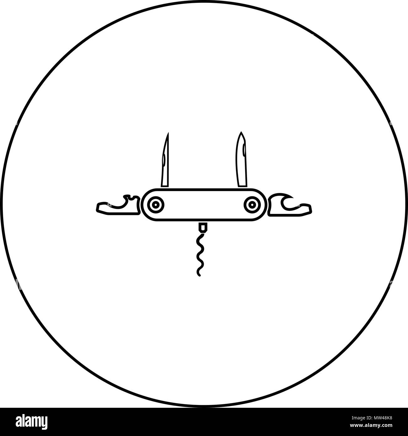 Canif couteau de poche ou dans l'icône noir contour cercle je vector isolated Illustration de Vecteur