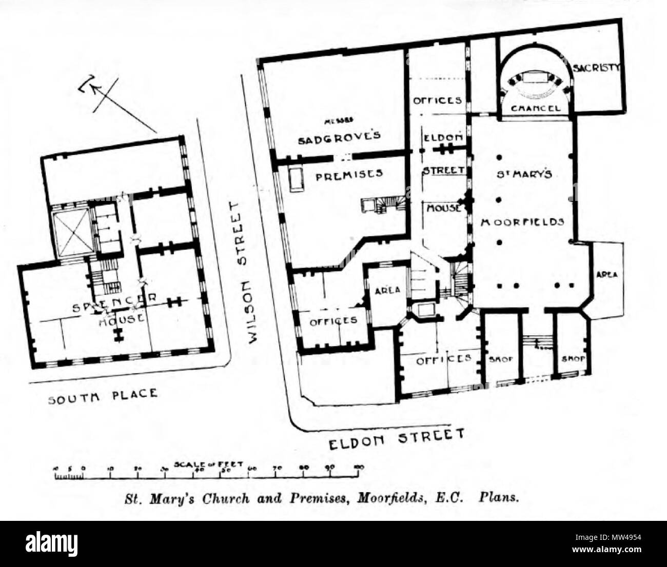 Le constructeur 1907 (vol.93) 571 St Mary Moorfields Grundriß Eldon Street Banque D'Images