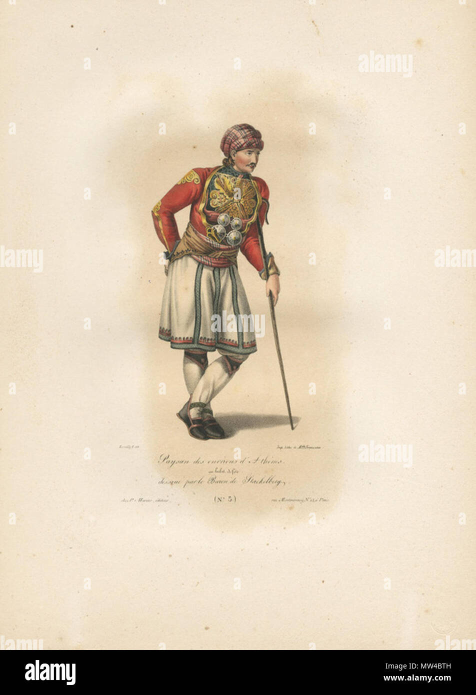 473 Paysan des environs d'Athènes en habit de fête, dessiné par le baron de Stackelberg - Otto Magnus Von Stackelberg - 1828 Banque D'Images