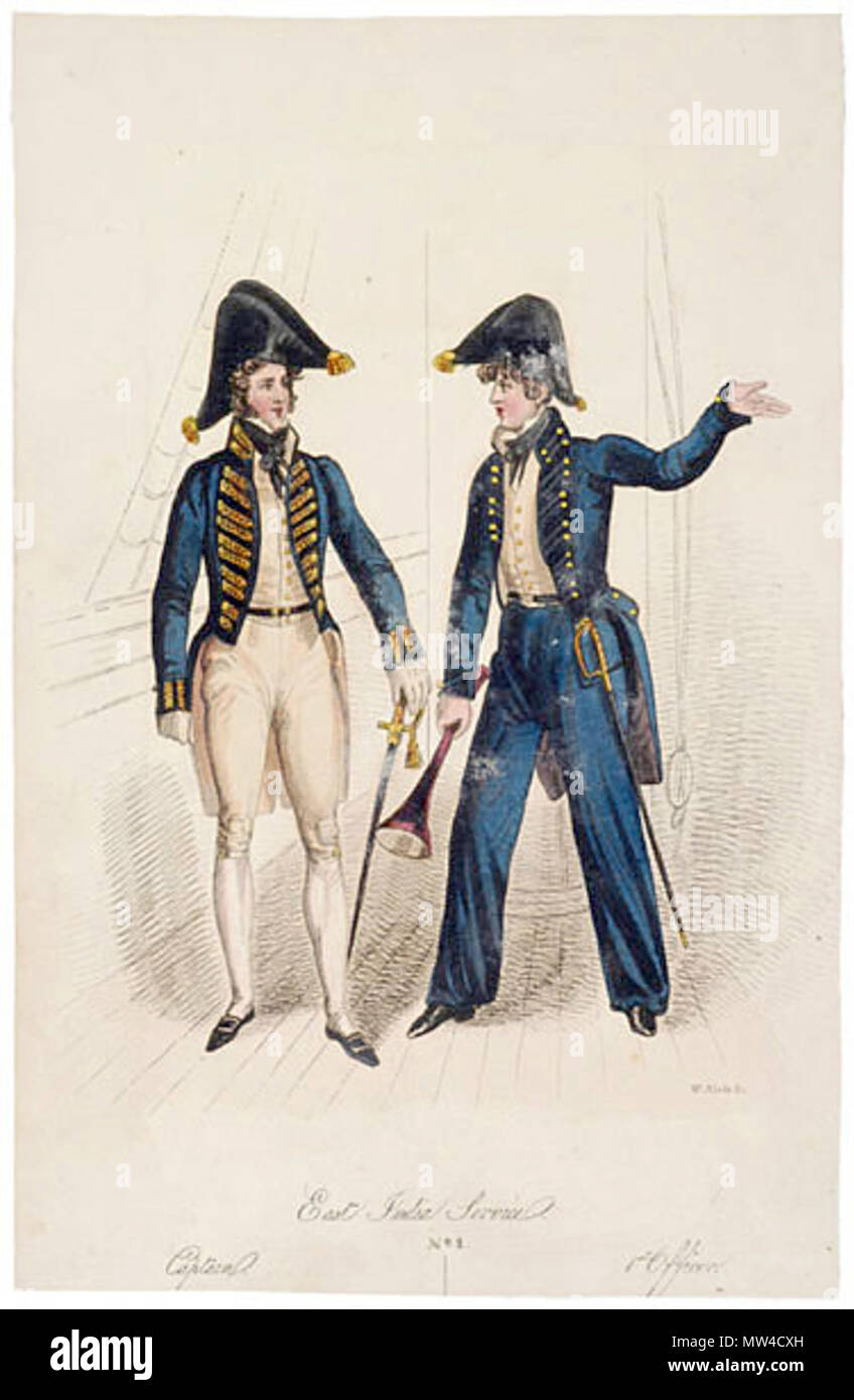 . Anglais : uniformes de l'Est de l'Inde, c. 1820 : le capitaine et le premier officier Source : ebay, décembre 2001 . 1820. Pas de 621 uniformes de la Service est de l'Inde Banque D'Images