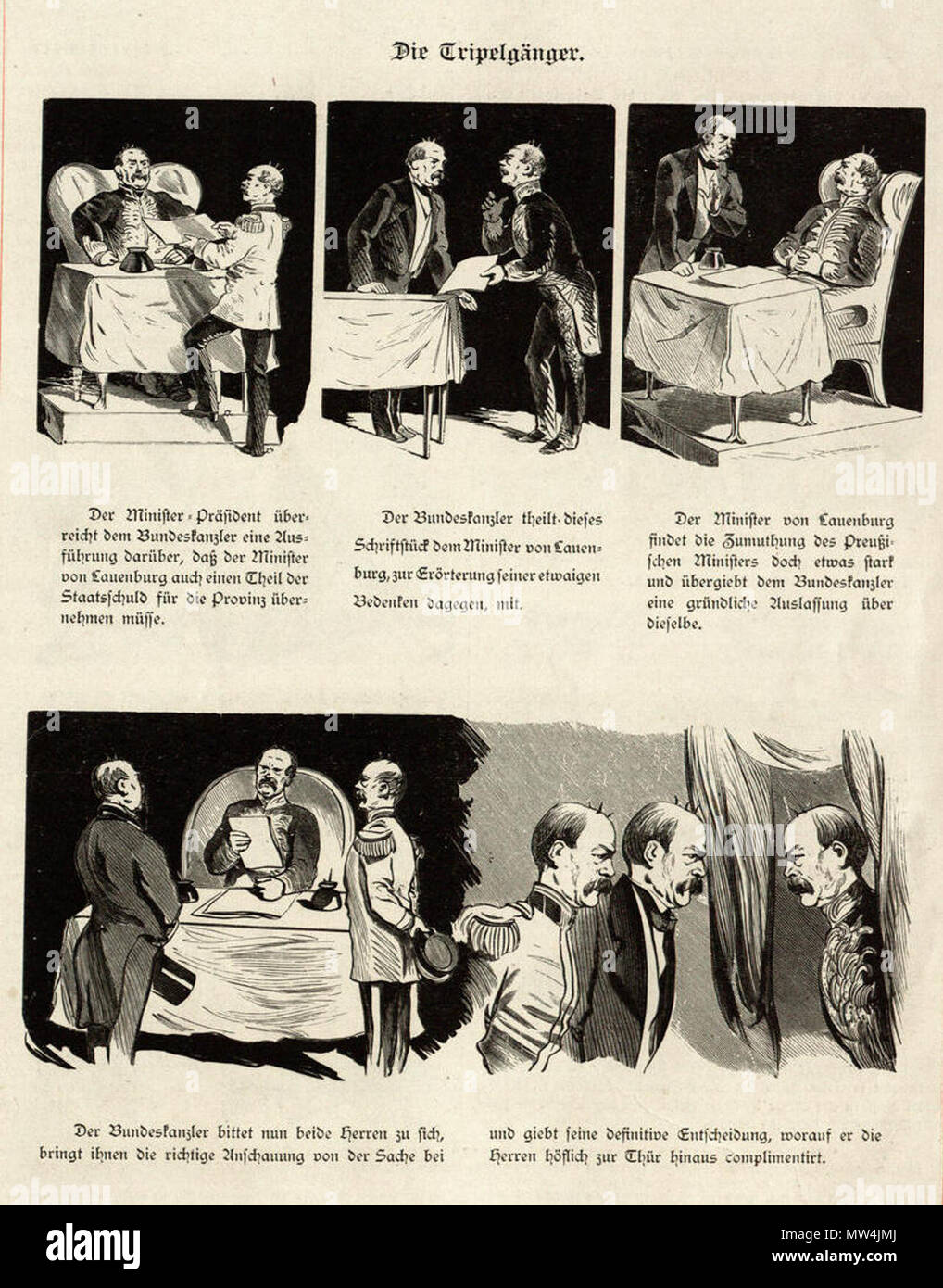 . Deutsch : Bismarck-Album des Kladderadatsch. 'Die Tripelgänger'. Karikatur auf die verschiedenen Ämter Bismarcks, 29.02.2000 Lauenburgs. 1868. Wilhelm Scholz 285 Httpdigi.ub.uni-heidelberg.dediglitklabismarck18900052 Banque D'Images