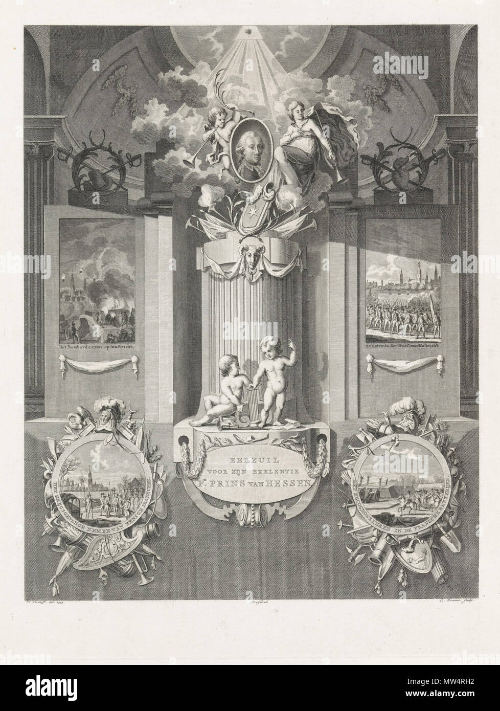 . English : 'pilier de l'honneur de Son Excellence Monsieur Frédéric, Prince de Hesse'. Imprimer par Cornelis Brouwer, honorant le prince de Hesse, gouverneur de Maastricht, pour sa courageuse défense de la ville contre l'armée révolutionnaire française dirigée par le général De Miranda en février 1793. 23 juin 2014, 02:42:12. Cornelis Brouwer, 1793 180 Eerbetoon Frederik van Hessen (Rijksmuseum) Banque D'Images