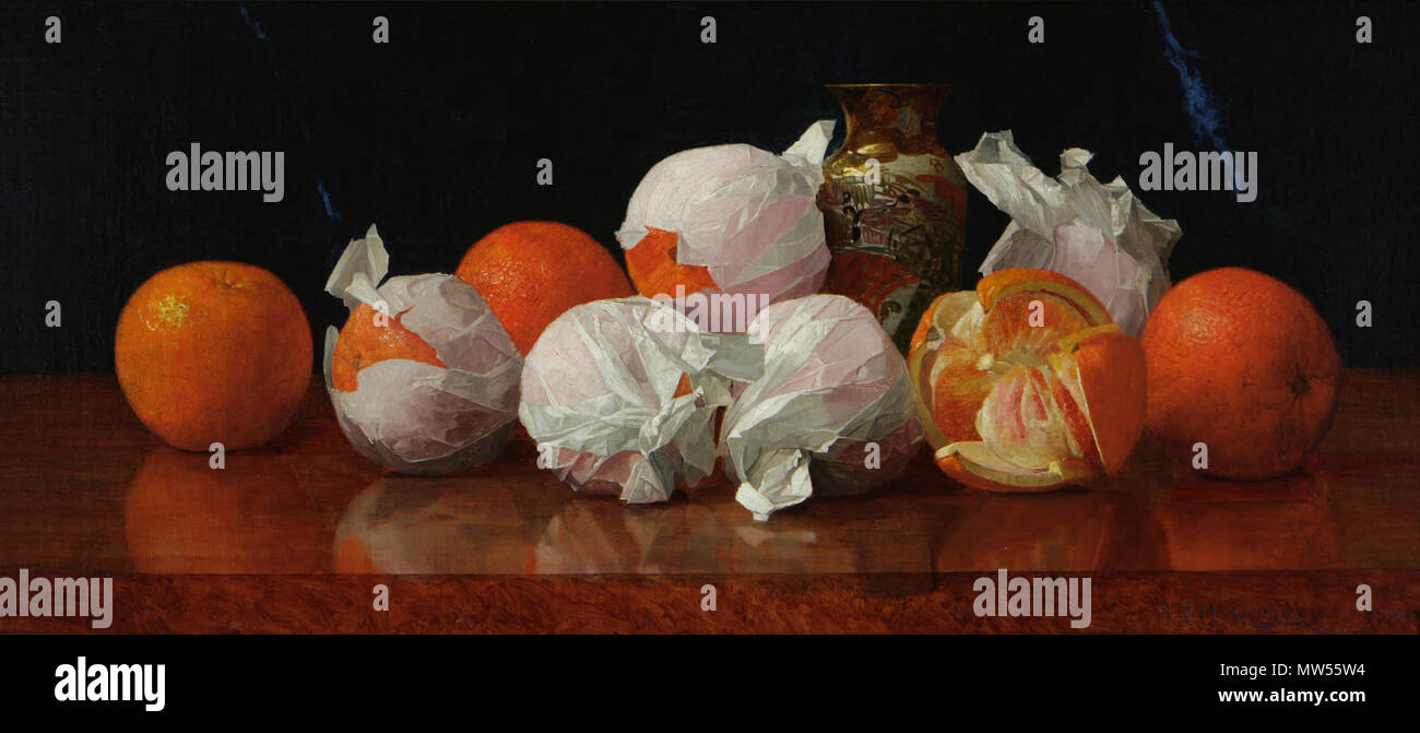 . Anglais : Sans titre (oranges en tissu avec Vase) . 1889 ; 2015-04-16 10:58:15. Eric Stoner 621 Untitled (oranges en tissu avec vase), 1889 Banque D'Images