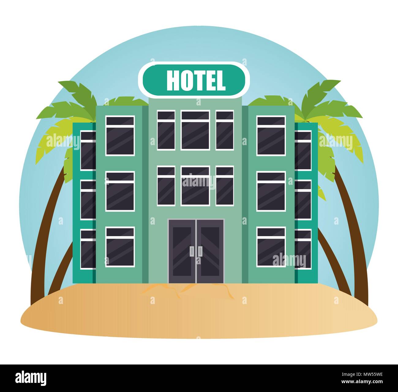 Dans la plage de l'hôtel bâtiment Illustration de Vecteur