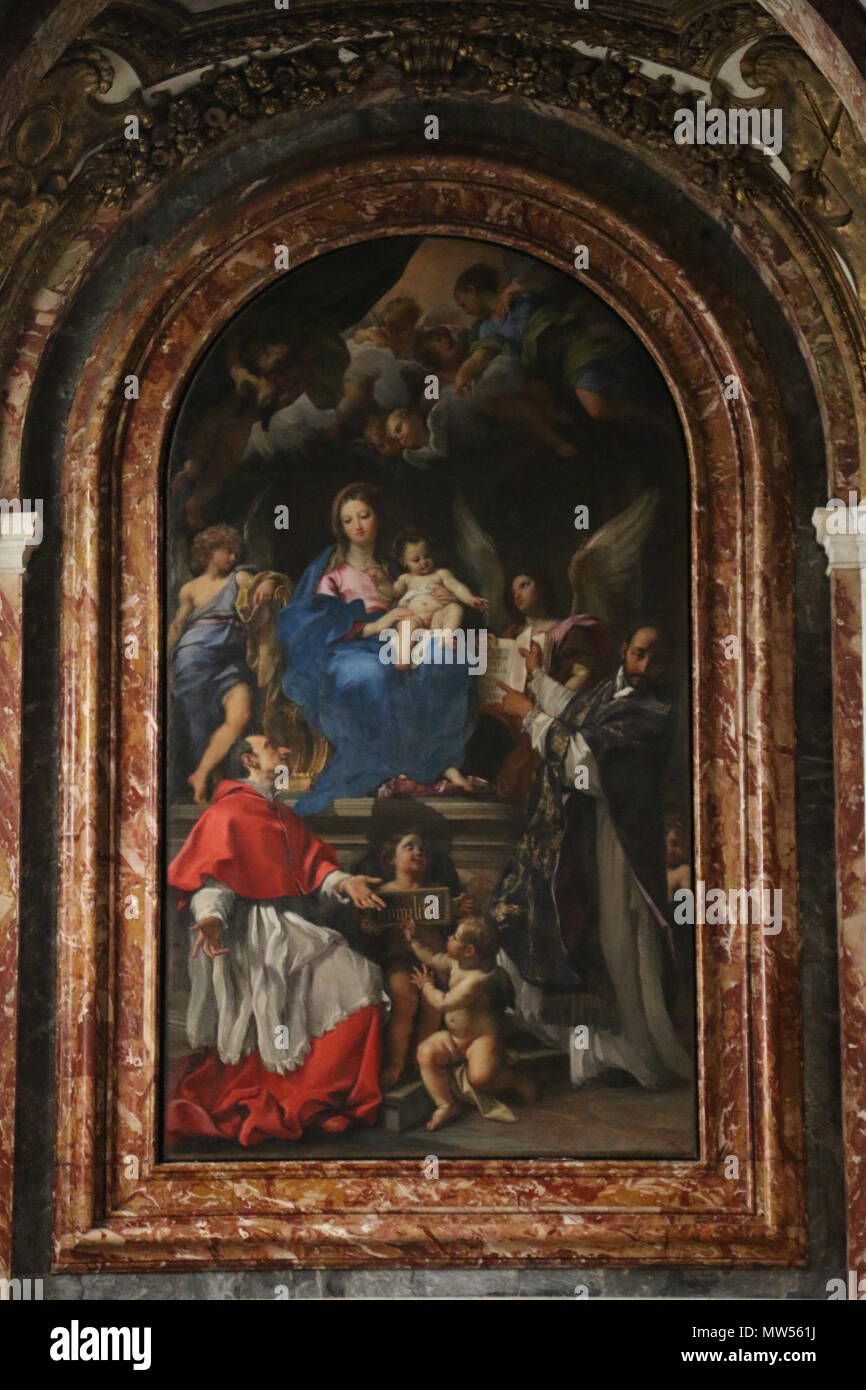 . Anglais : Madonna con Bambino tra San Carlo Borromeo e Sant'Ignazio - Carlo Maratta Chiesa di Santa Maria in Vallicella, Rome, Latium, Italie Santa Maria in Vallicella nom autochtone Chiesa di Santa Maria in Vallicella Location Rome, Latium, Italie Coordonnées 41° 53' 55" N, 12° 28' 09" E contrôle d'autorité www.vallicella.org page Web : Q2031901 GND : 4459147-0 . 31 mai 2015. Carlo Maratta 528 Rome, Chiesa di Santa Maria in Vallicella 036 Banque D'Images