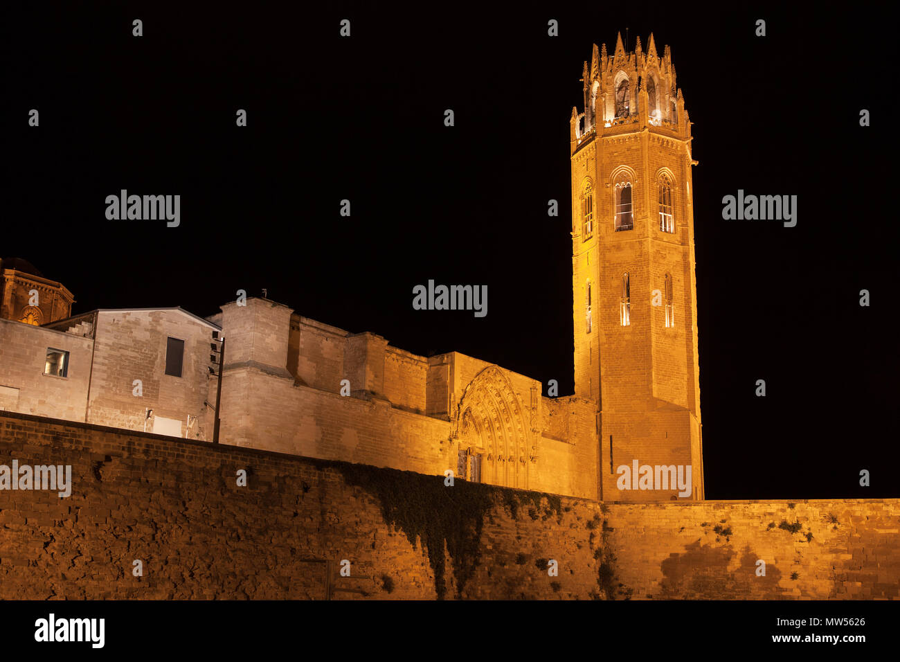 Ancienne Cathédrale de Lleida, Catalogne, la nuit. Banque D'Images