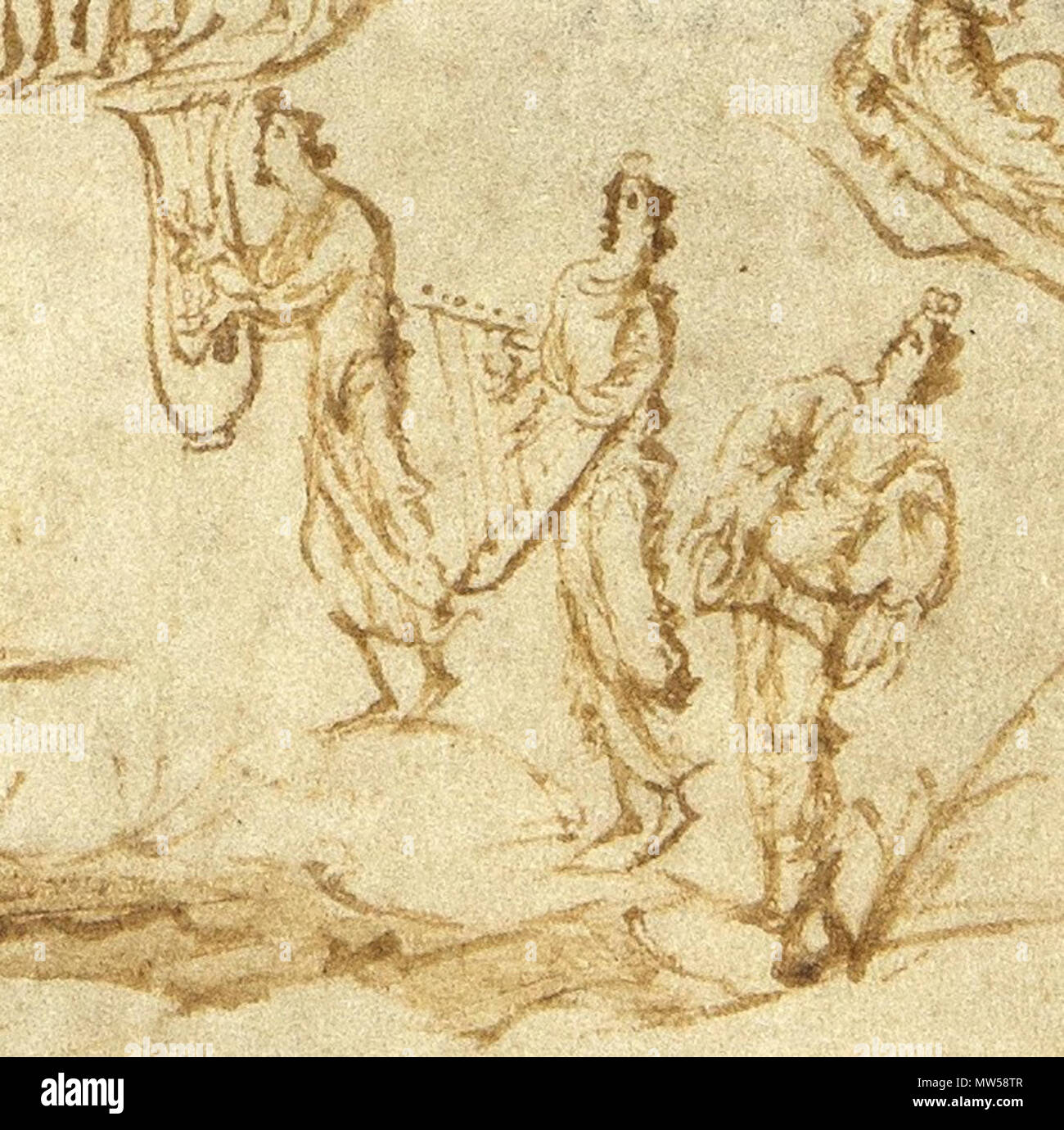 . Anglais : musiciens chanter Psaumes à Dieu avec une cithare-lyre, de la harpe ou du psaltérion, et un tambour. vers 850 a.d.. 623 Utrechts-Psalter-67 inconnu psaume instruments Banque D'Images