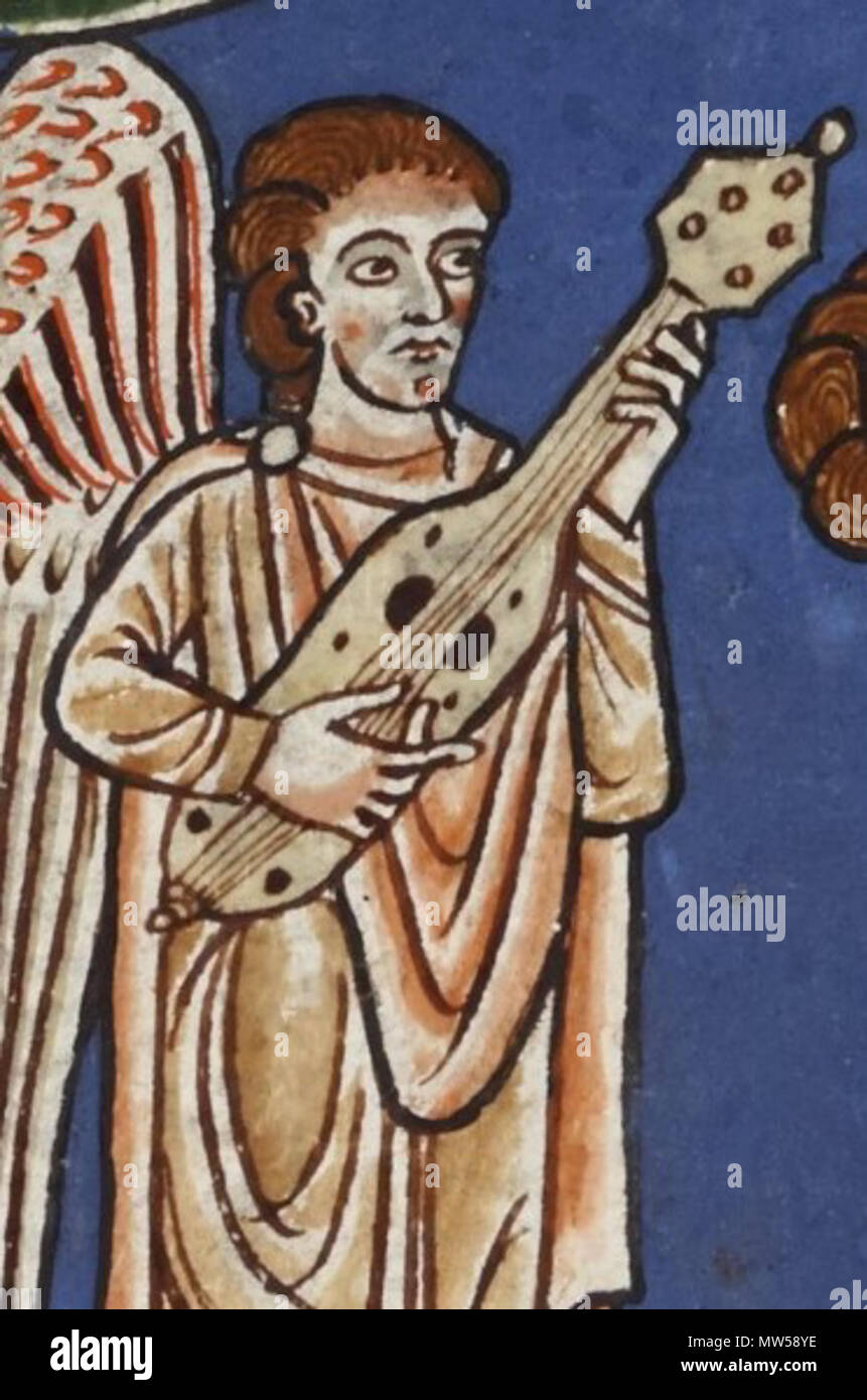 . Anglais : probable de l'Cythara Rylands Beatus [R] : Manchester, John Rylands Library MS Latin 8, numéro de l'image JRL1316488 ), ca. 1175. Plus tôt dans le lutelike Beatus manuscrits, instruments ont été étiquetés cythara. 1er janvier 1175. Rylands 533 Inconnu 1 Cythara Beatus Banque D'Images