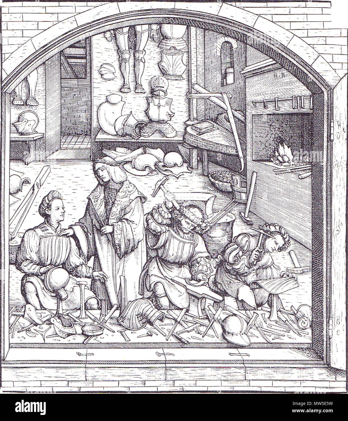 . Svenska : l'empereur Maximilien inspecte le travail d'armure smiths. 16e siècle. Maximiliand 408 inconnu à armour smiths Banque D'Images