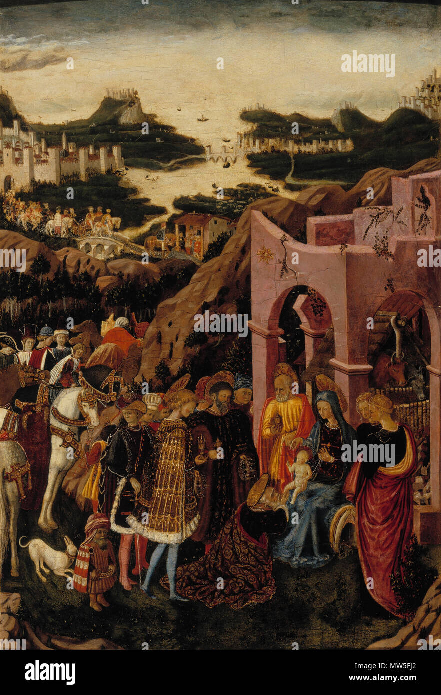 . Anglais : l'Adoration des Mages Suomi : Kuninkaitten Konungarnas tillbedjan kumarrus Deutsch : . vers 1440-1445 ; 2016-08-04 15:25. Finnish National Gallery 245 Giovanni Boccati (ch. - N. - Ca.1420-1480-88)- L'Adoration des Mages - Kuninkaitten kumarrus Konungarnas tillbedjan - (29433092976) Banque D'Images