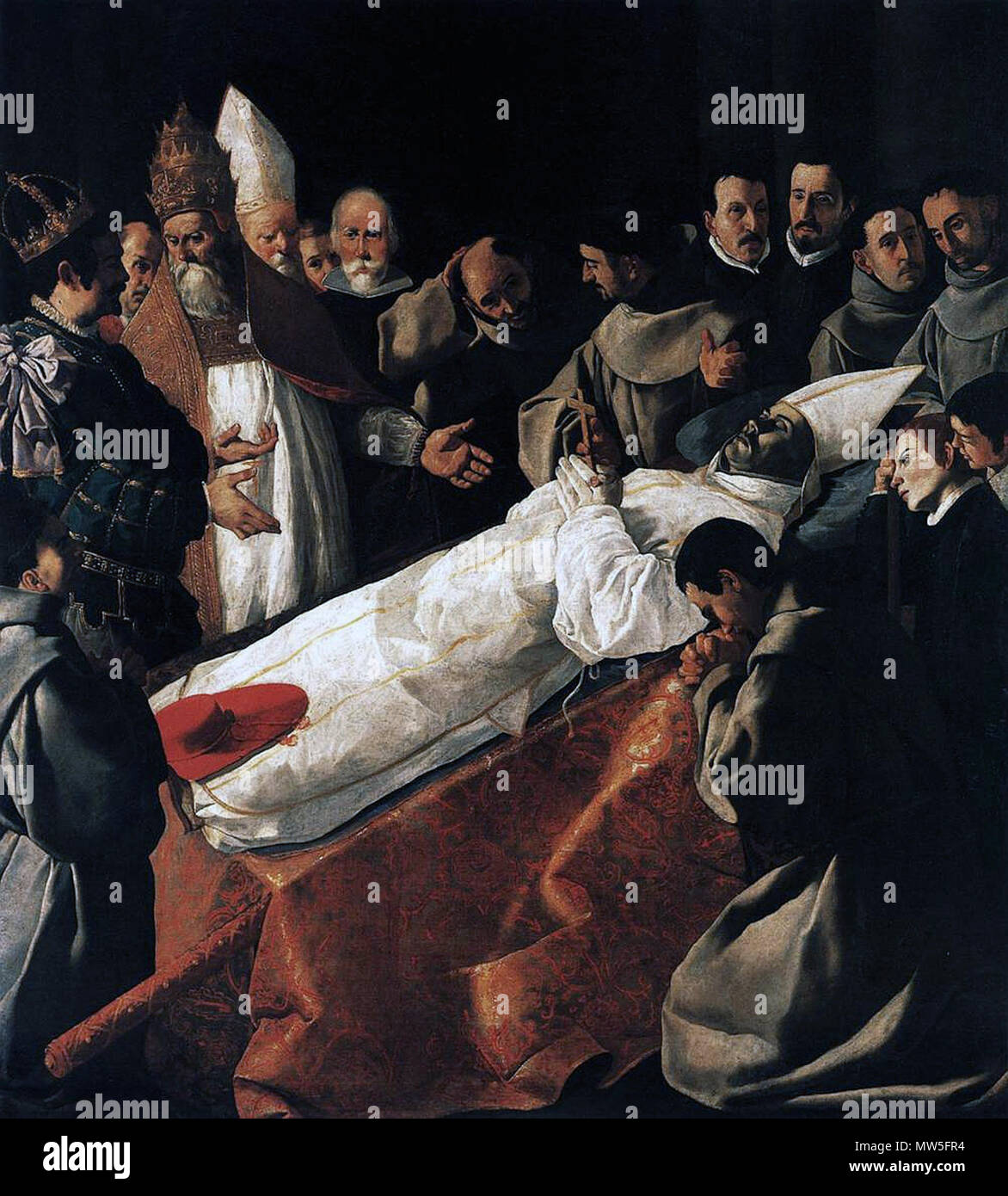 . Saint Bonaventure's corps étendu dans l'État . L'exposition en chapelle ardente de Saint Bonaventura (en:1629) par fr:Francisco de Zurbarán fr:Oil on canvas 250x225cm. L'original peut être trouvé à la fr:Musée du Louvre, Paris, fr:fr:France. 10 mai 2004 (date d'origine) 662 Zurbaran Banque D'Images