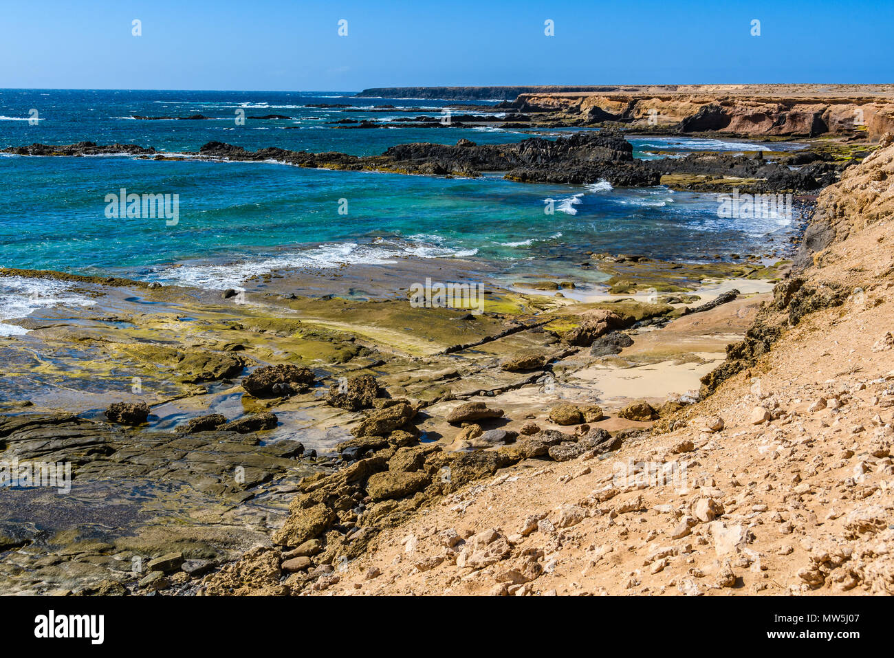 Playa Ojos, une plage cachée sur la Péninsule de Jandia, à Fuerteventura, Îles Canaries, Espagne Banque D'Images