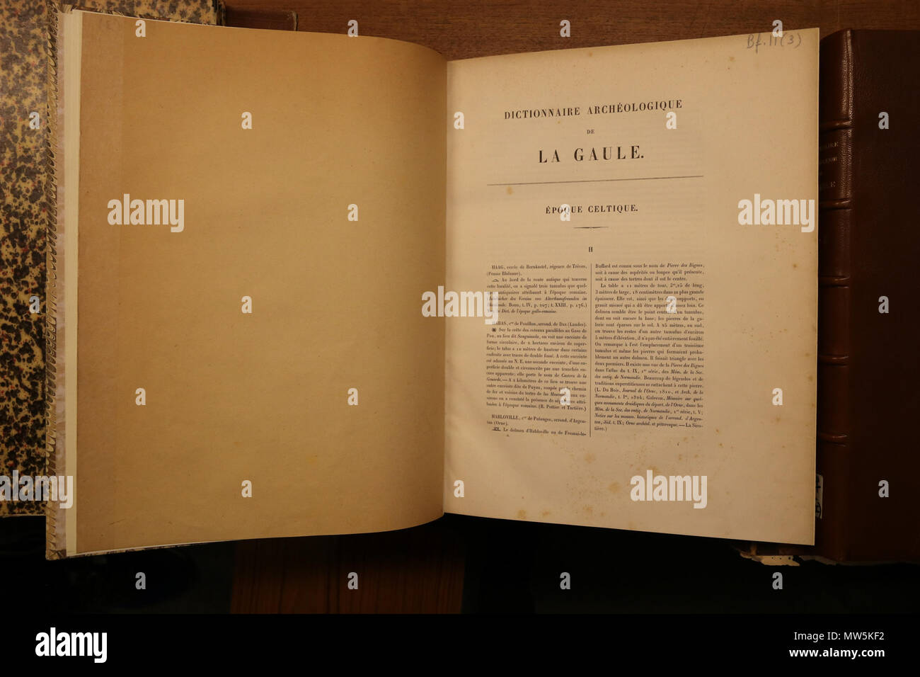 . Français : Dictionnaire archéologique de la Gaule, volume H à O, publié par la commission instituée au ministère de l'Instruction publique et des Beaux-Arts, 1875. Exemplaire du Musée nationale d'archéologie . 27 mars 2017, 16:42:50. Commission de la topographie de la Gaule en 151 Dag-Dictionnaire-3-I-H-O Banque D'Images