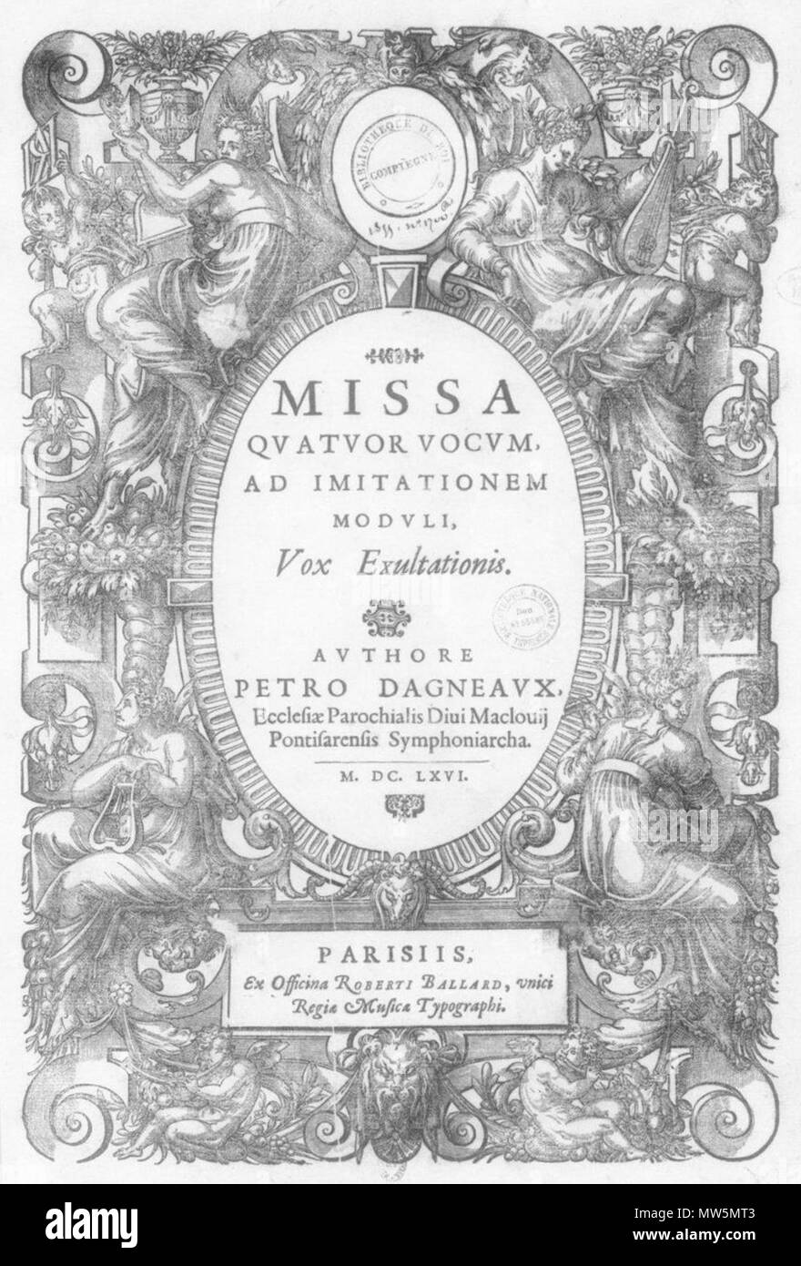 . English : P. Dagneaux, Missa Vox exultationis (Paris, 1666). 1666. Pierre Dagneaux, maître de chapelle à Pontoise. 151 - Missa Dagneaux exultationis Vox 1666 Banque D'Images