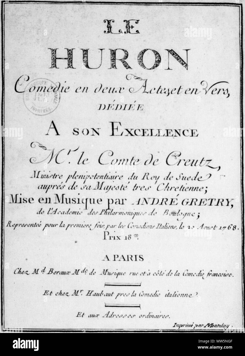 362 Le Huron : comédie en 2 (...)Grétry André-Ernest-Modeste btv1B9067564s Banque D'Images