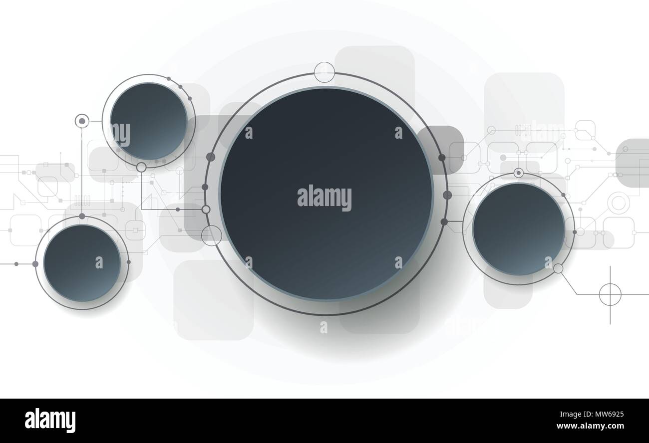 Vector illustration abstract futuristic, du circuit imprimé sur fond gris clair, moderne hi-tech la technologie numérique concept. Noir blanc 3d circ Illustration de Vecteur