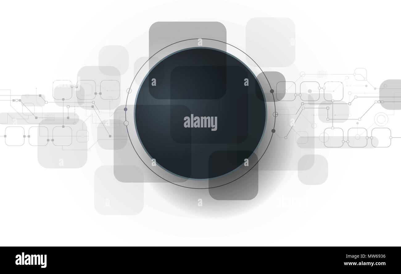 Vector illustration abstract futuristic, du circuit imprimé sur fond gris clair, moderne hi-tech la technologie numérique concept. Noir blanc 3d circ Illustration de Vecteur