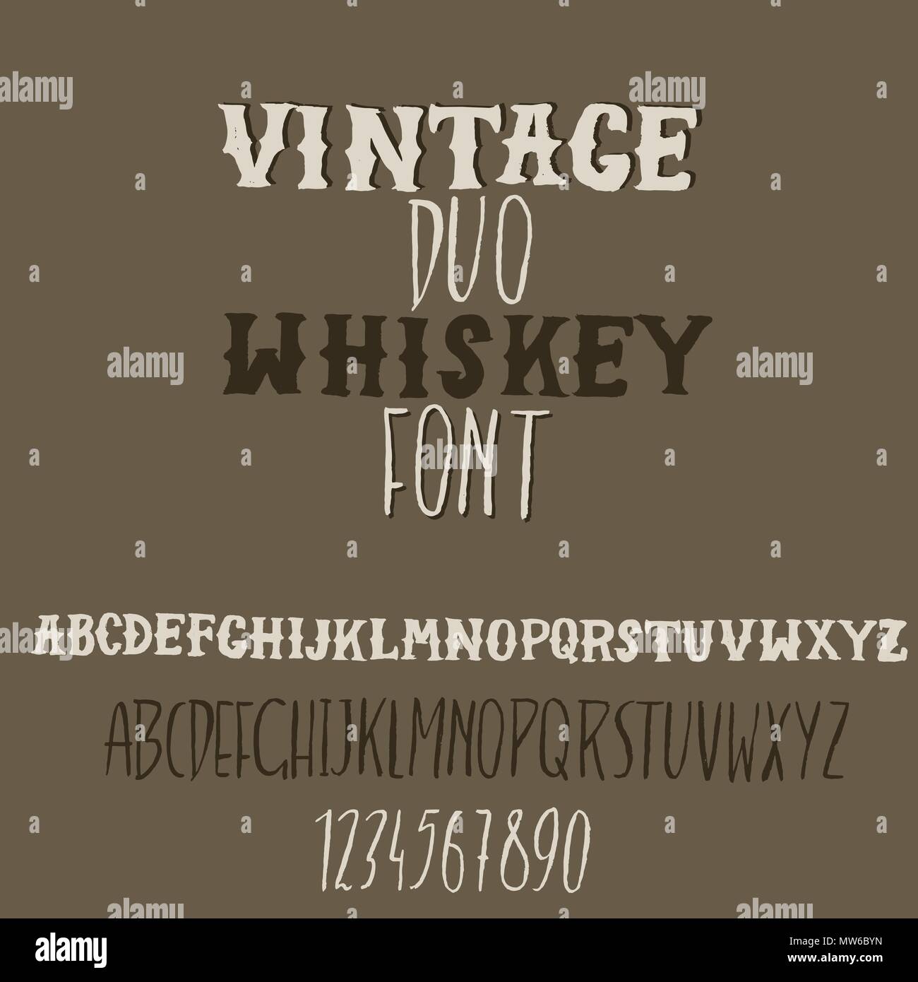 Grunge vintage whiskey font. Vieux handcrafted afficher skript. Pinceau lettrage moderne de l'étiquette. Typographie vecteur illustration. Illustration de Vecteur