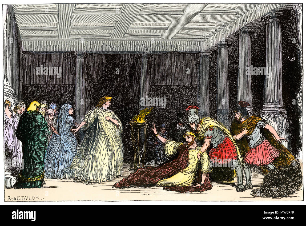 Tennyson's 'La tasse' effectué au Lyceum par Henry Irving et Ellen Terry, 1881. À la main, gravure sur bois Banque D'Images