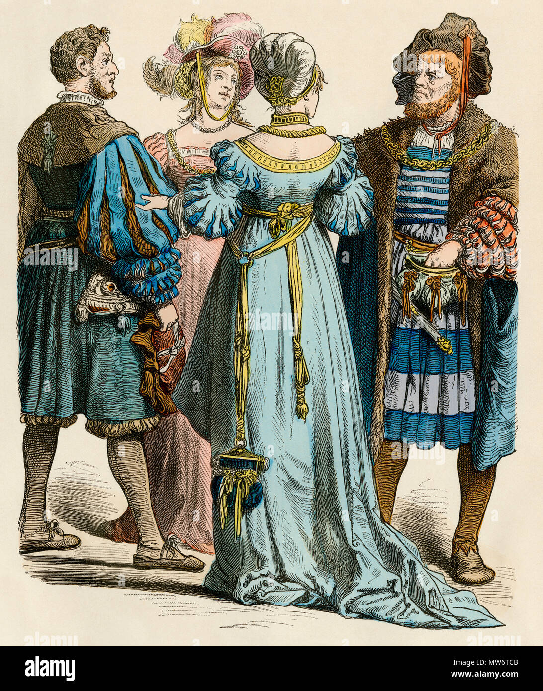 Citoyens allemands dans les années 1500. Impression couleur à la main Banque D'Images