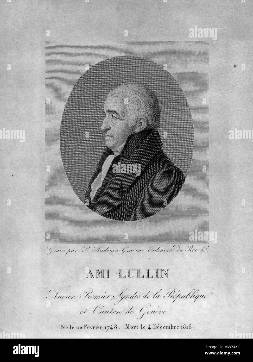 . English : portrait gravé . Date inconnue. Pierre Audouin 42 Ami Lullin Banque D'Images