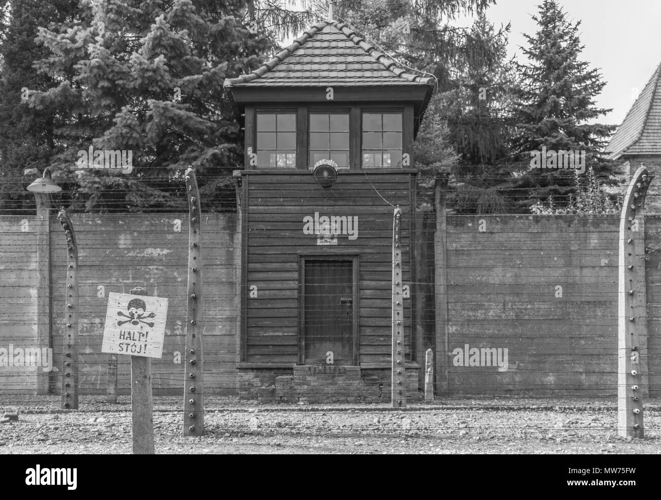 Auschwitz, Pologne - la plus meurtrière parmi les camps d'extermination construit au cours de l'holocauste, encore aujourd'hui, c'est toujours un coup de pied dans l'estomac pour les visiteurs Banque D'Images