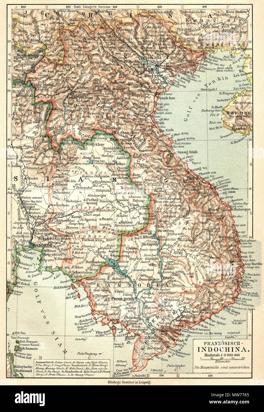 . Anglais : l'Indochine française (1905) Deutsch : Französisch-Indochina (1905) Slovenčina : Francúzska Indočína (1905) . 1905. Meyer, Hermann Julius (1826-1909) ; Bibliographisches Institut Leipzig 2081 franzosisch-Indochine (1905) Banque D'Images